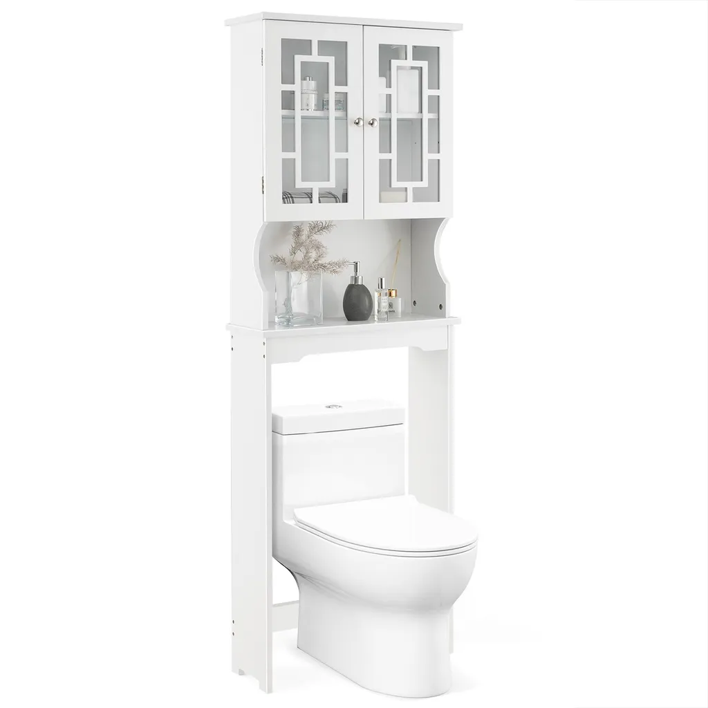 COSTWAY Mobiletto da toilette a libera installazione, scaffale da bagno, mobiletto per lavatrice, scaffale da toilette, scaffale per WC, mobiletto per WC, soprapensile, scaffale per lavatrice con 3 ripiani, bianco - 9