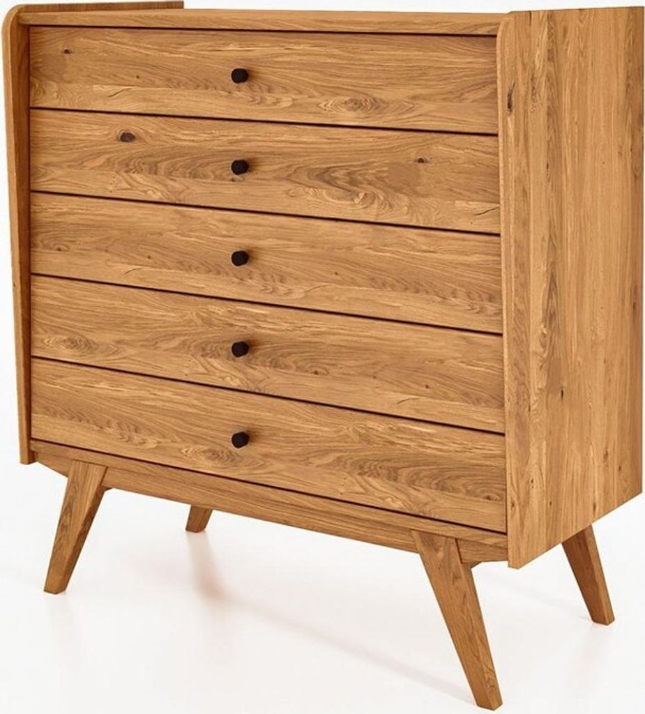 Kommode Jetro Wildeiche massiv 100x105x50 cm mit 5 Schubladen und Holzbeinen