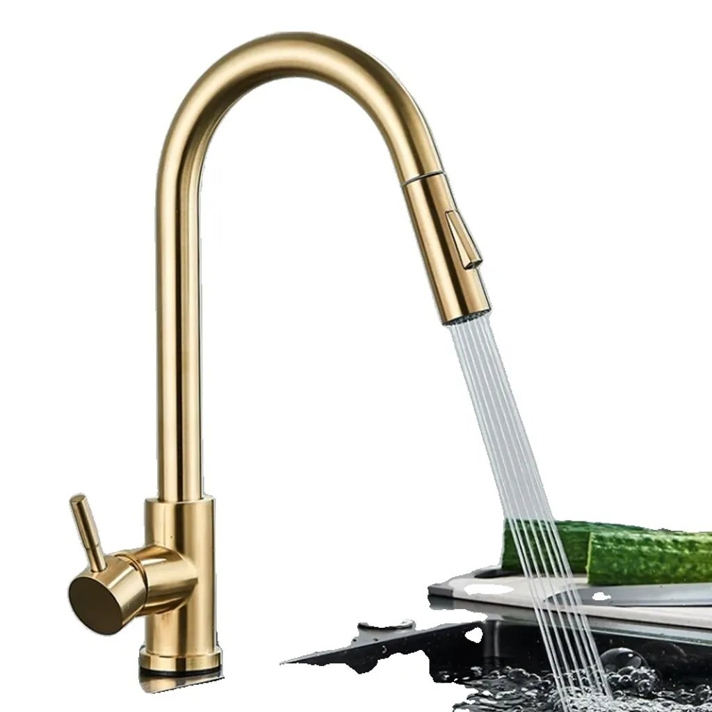 Rubinetto da cucina, Struttura in ottone, Funzione spray estraibile, Oro spazzolato