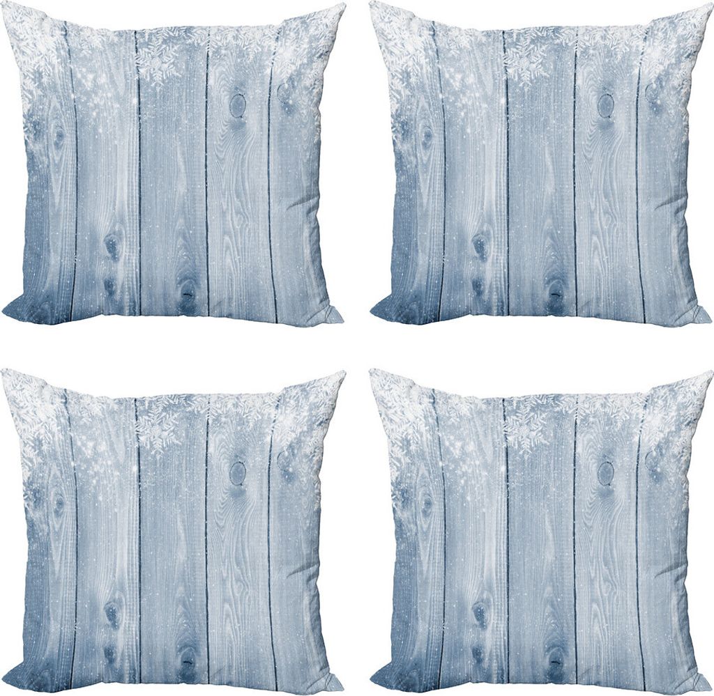 ABAKUHAUS Winter Kissenbezug Set (4 Stück), Schneeflocken Rustic Retro, Moderner Doppelseitiger Digitaldruck, 50 cm x 50 cm, Blaugrau Weiß