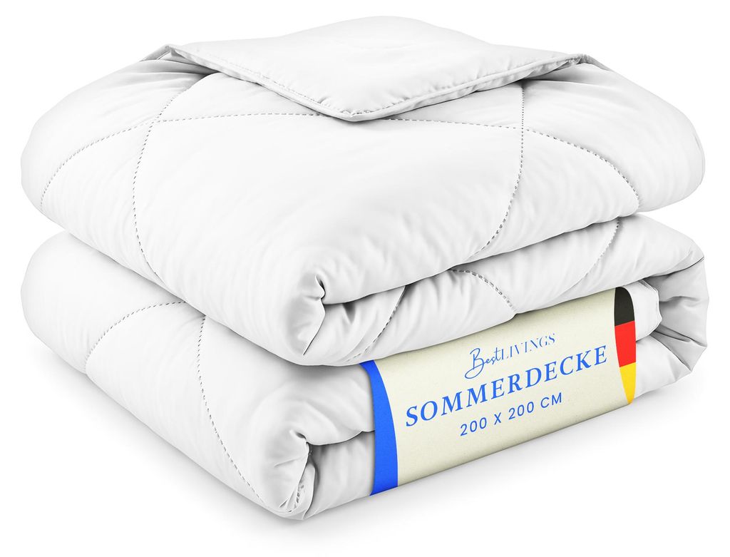 Sommerdecke 200x200 cm Weiß, leichtes Steppbett, Mikrofaser, atmungsaktiv, ohne Bettbezug nutzbar, Wärmeklasse 2, auch ideal für Reisen, Camping
