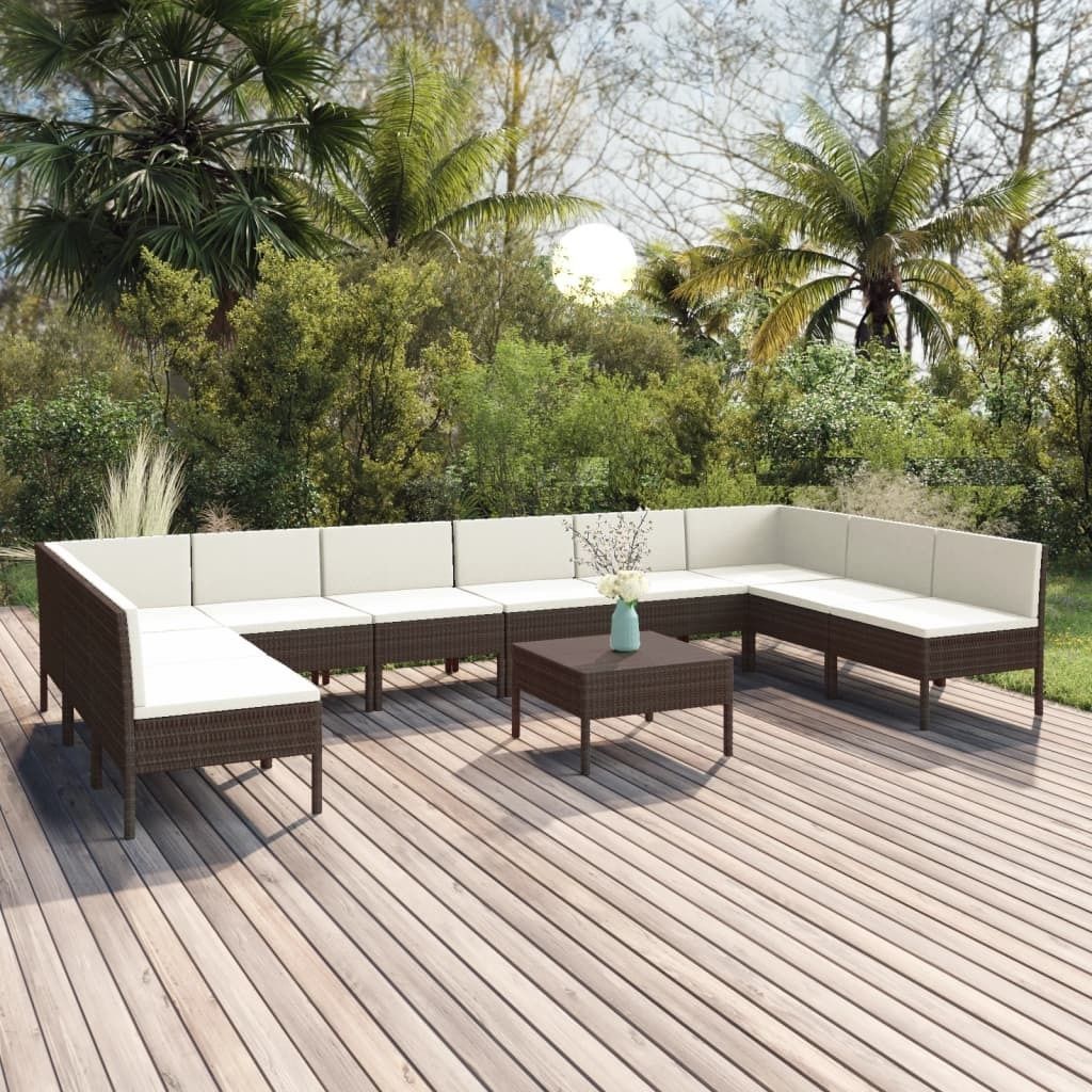 "2024 Moderne" 11-tlg. Garten-Lounge-Set mit Auflagen Poly Rattan Braun - Gartenset Sitzgruppeen Neu7387104