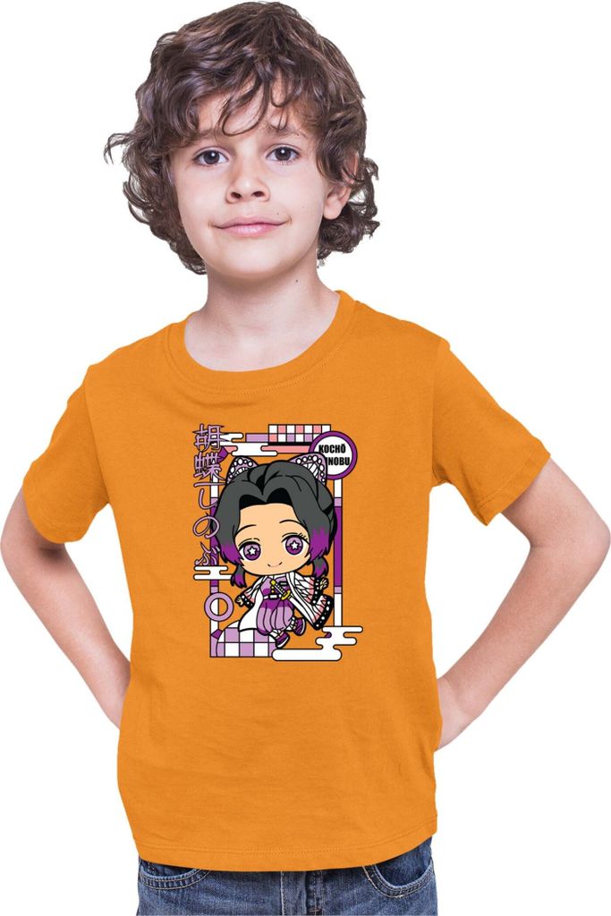 Kinder T-Shirt Demon Anime Slayer Kimetsu No Yaiba Chibi Kocho Shinobu, 5-6 Jahr - 116 / Orange