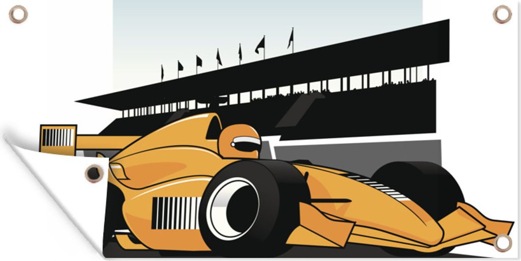 MuchoWow 80x40 cm Outdoor-Poster Gartendeko Sichtschutz Garten Poster für den Garten Ein gelber Rennwagen aus der Formel 1 in einer Illustration