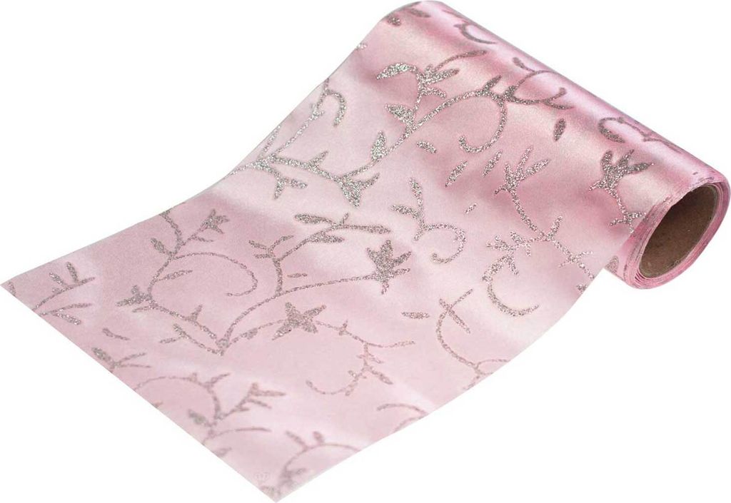 Satinstoff Tischläufer 14 o. 36cm x 4,5m Tischband mit Glitterdekor Polyester, Farbwahl, Größe:14cm, Farbe:hellrosa