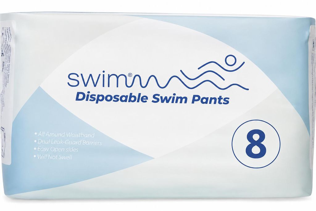 SWIMMM Einweg-Schwimmwindeln für Kinder, Größe 8, 28–42 kg, Produktbild  KI-generiertes Bild