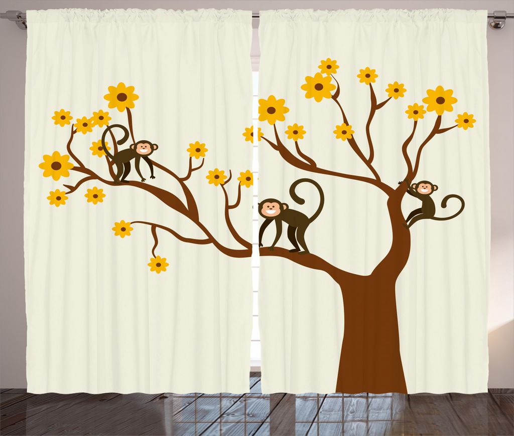 ABAKUHAUS Lustig Rustikaler Gardine, Klettern Kids Fun, Schlafzimmer Kräuselband Vorhang mit Schlaufen und Haken, 280 x 245 cm, Braun Gelb