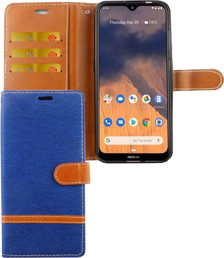 Nokia 2.3 Handy Hülle Schutz-Tasche Case Cover Kartenfach Etui Wallet Blau