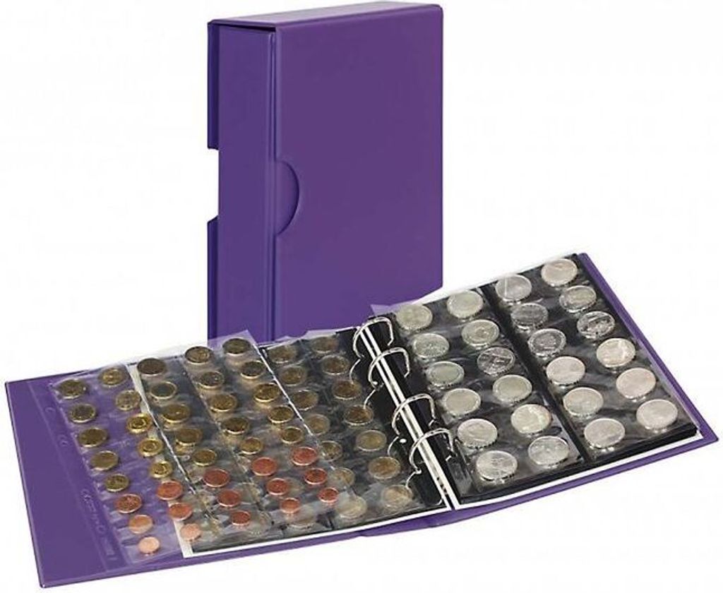 Lindner S3542M-13 PUBLICA M COLOR Münzalbum mit 10 Münzblättern in 5 Ausführungen-Viola (Lila) - mit passender Schutzkassette