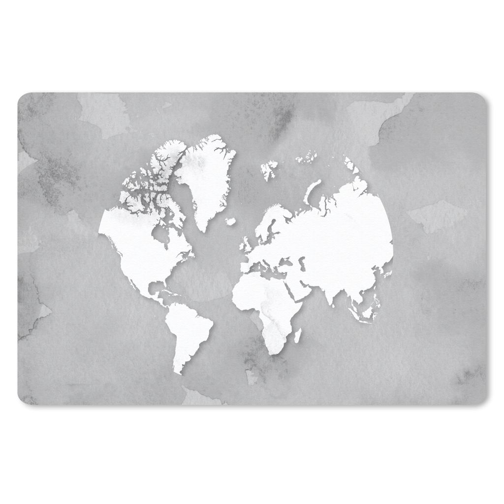MuchoWow Mauspad Mousepad Runde und weiße Weltkarte auf grauem Hintergrund - schwarz und weiß 27x18 cm - Mousepads - Maus Mat - Pad - Mausunter...