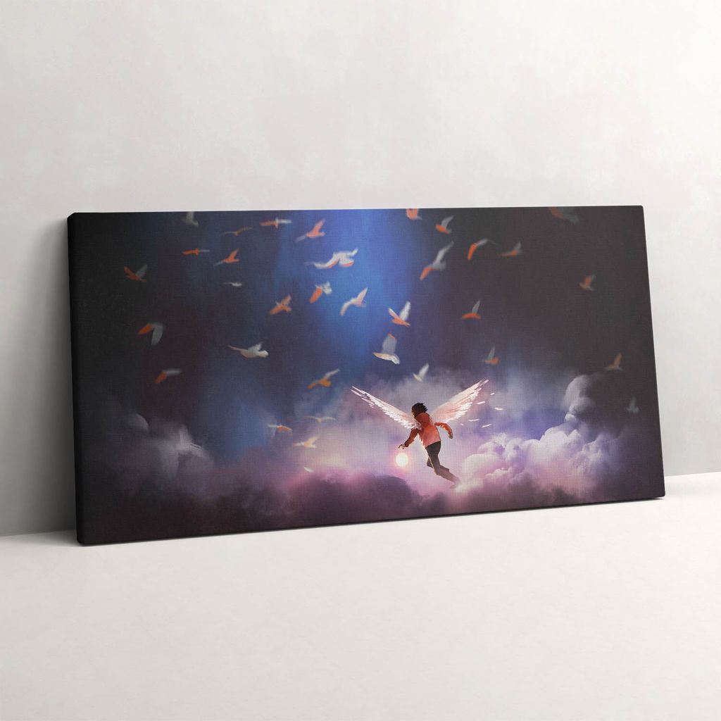 Ein Junge mit Engelsflügeln – Leinwandbild Wandbild – 120x60 cm – Leinwandbilder – Wandbilder – Schlafzimmer – Flur