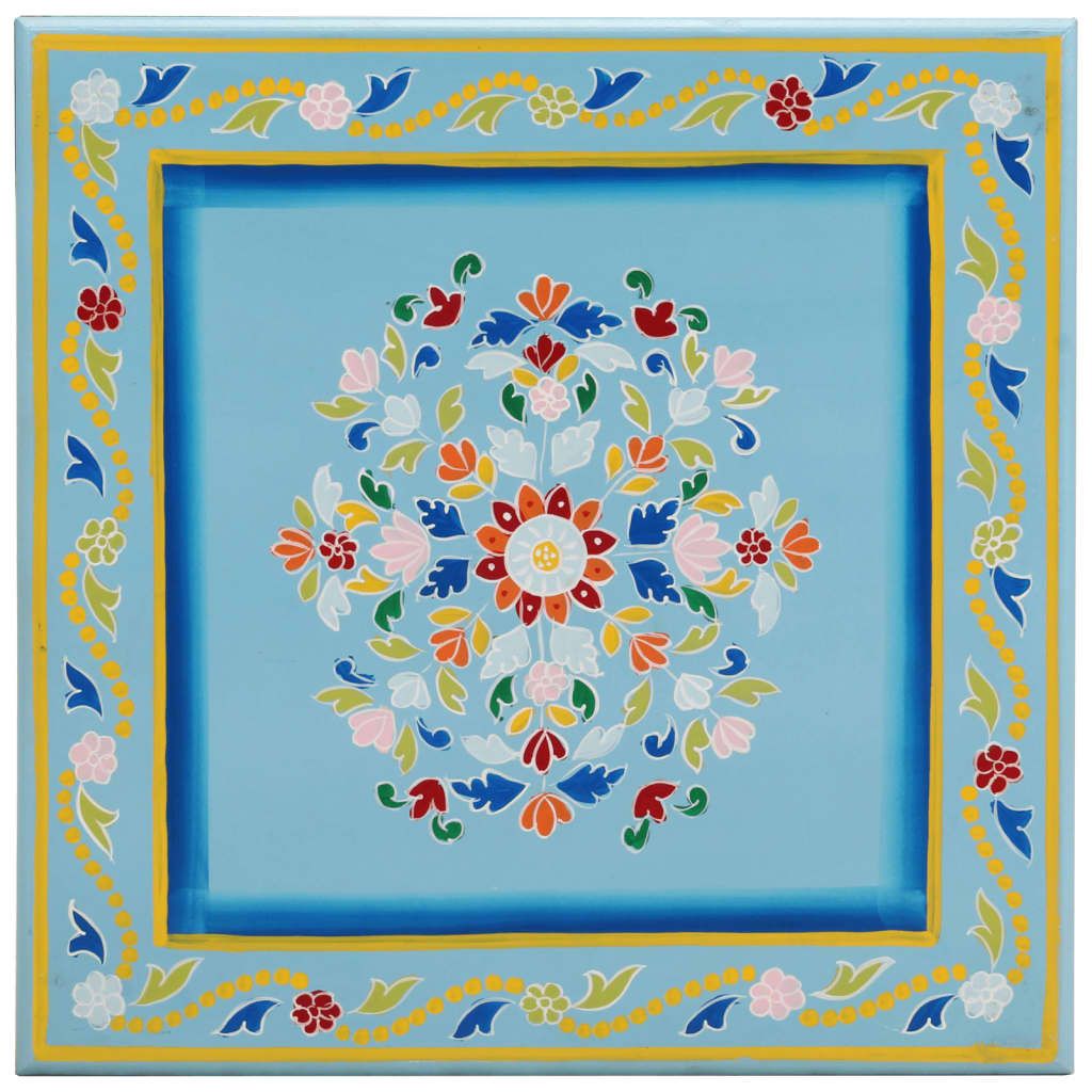 Tavolino In Legno Massello Di Mango Dipinto A Mano - VidaXL Rosso Multicolore 54x54x30cm - 4