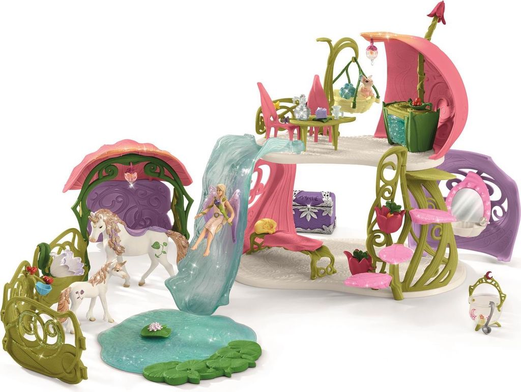 Schleich Glitzerndes Blütenhaus mit Einhörnern, See und Produktbild 