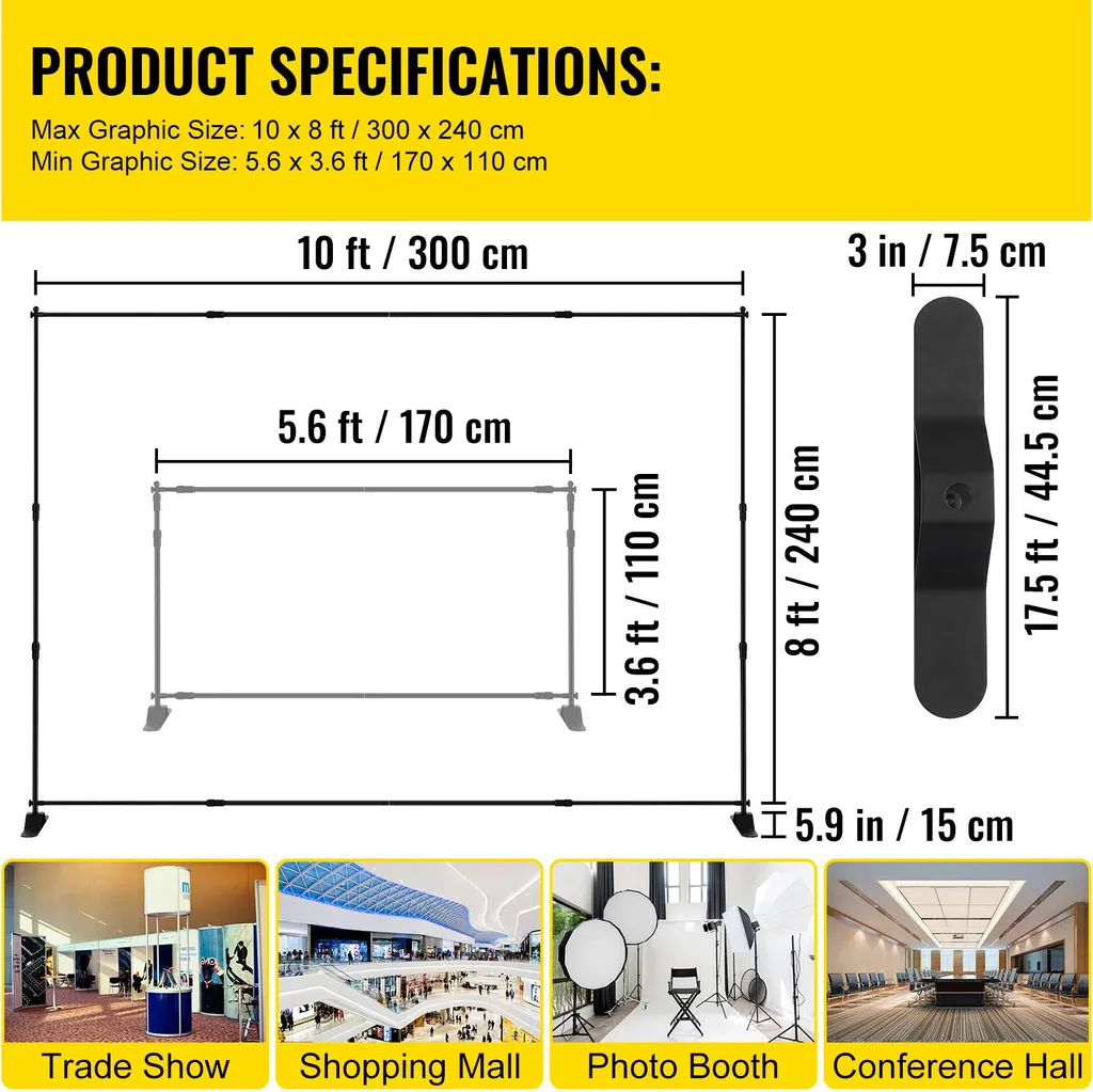 Support d'Arrière-plan Télescopique Réglable pour Mur d'Image Publicitaire - 7