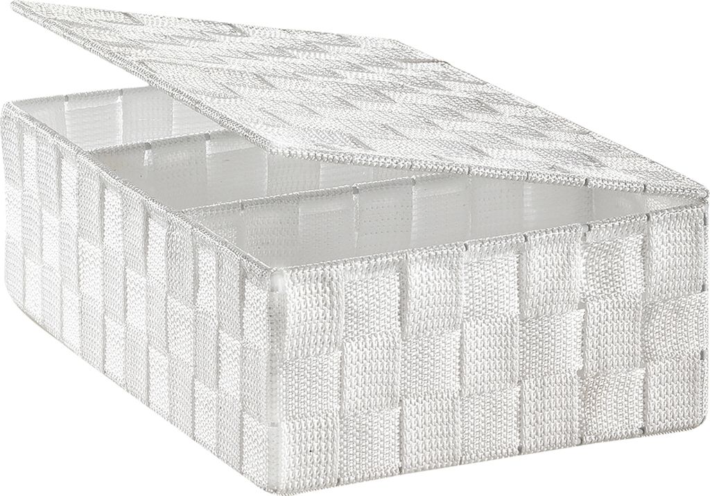 Kobolo Regalkorb Aufbewahrungsbox - mit Deckel Unterteilung - weiß - 32x22x10 cm
