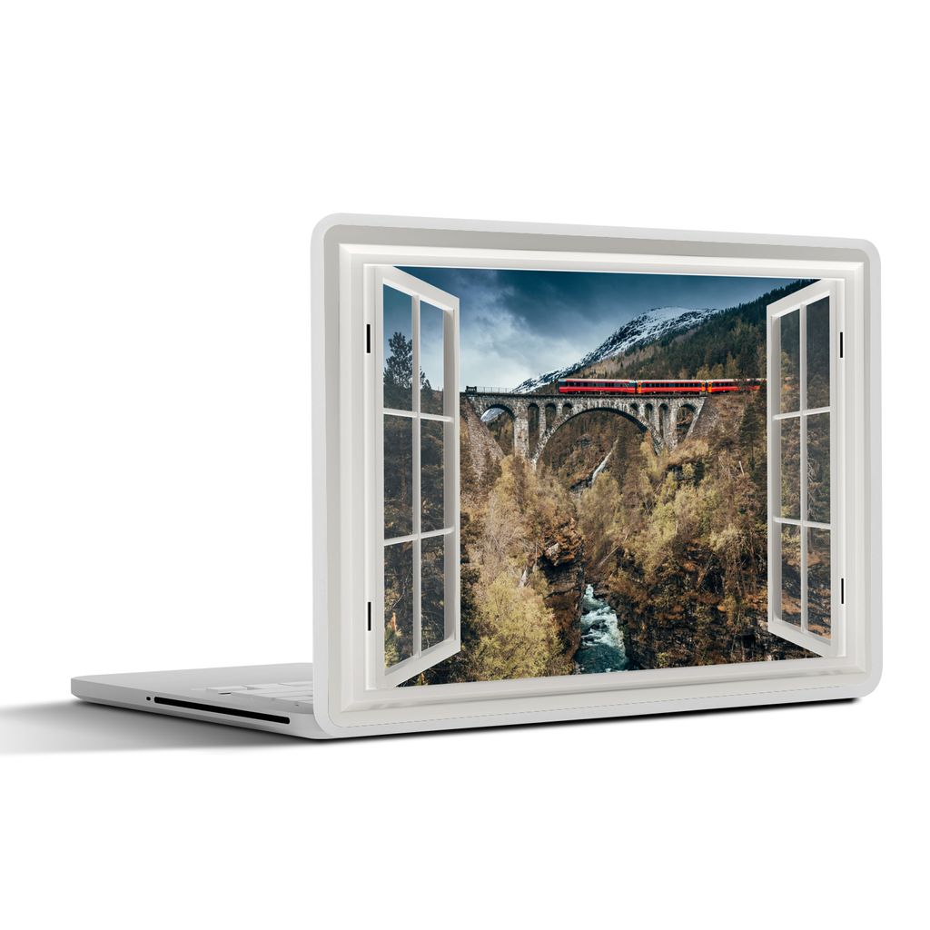 MuchoWow Laptop Aufkleber Sticker Cover Aussicht - Berge - Brücke 36.5x27.5 cm - Laptop-Sticker