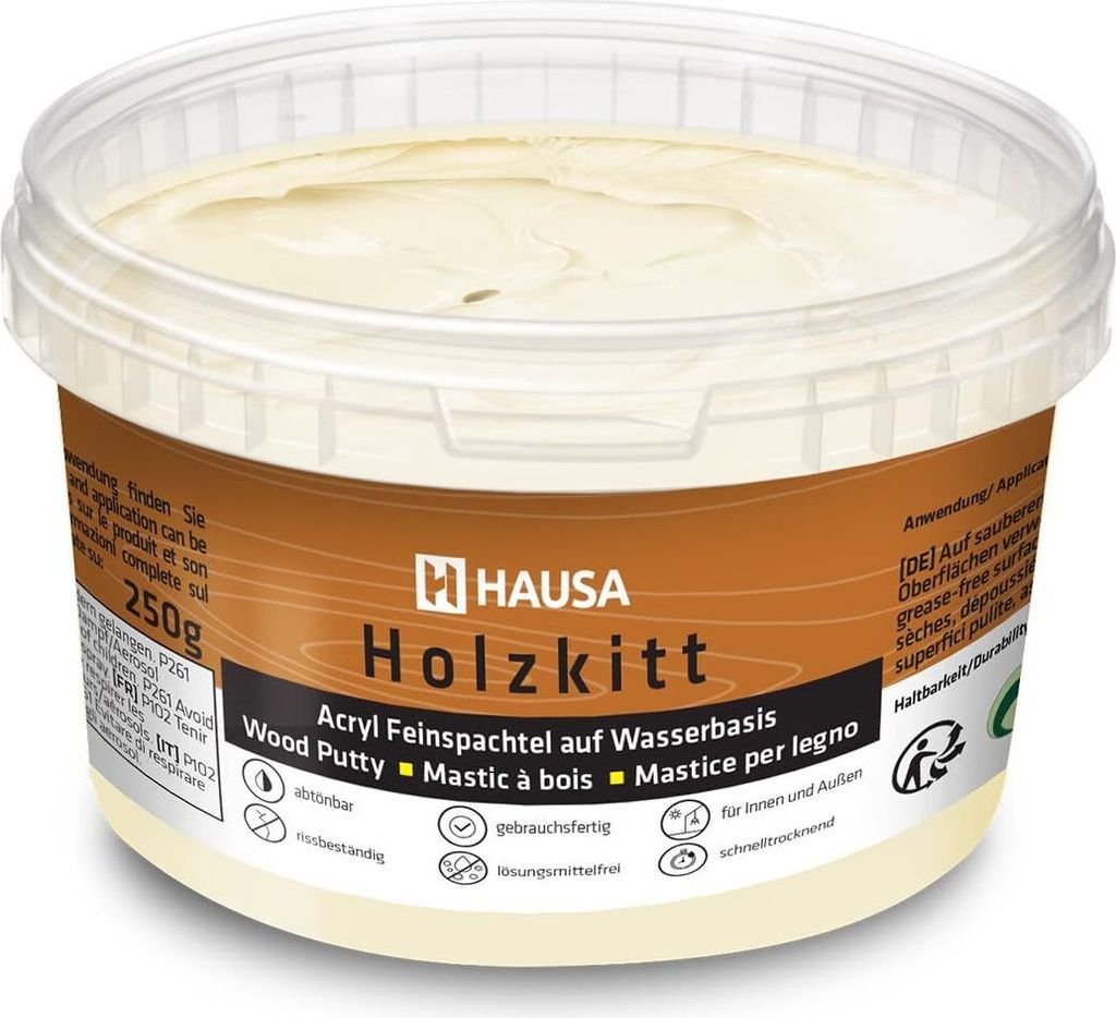 HAUSA Holzkitt 250 g Fichte Holzspachtelmasse, Kitt für Holz, Holzspachtel/Füllmasse zum Reparieren von Holzschäden gebrauchsfertig ausgezeichne...