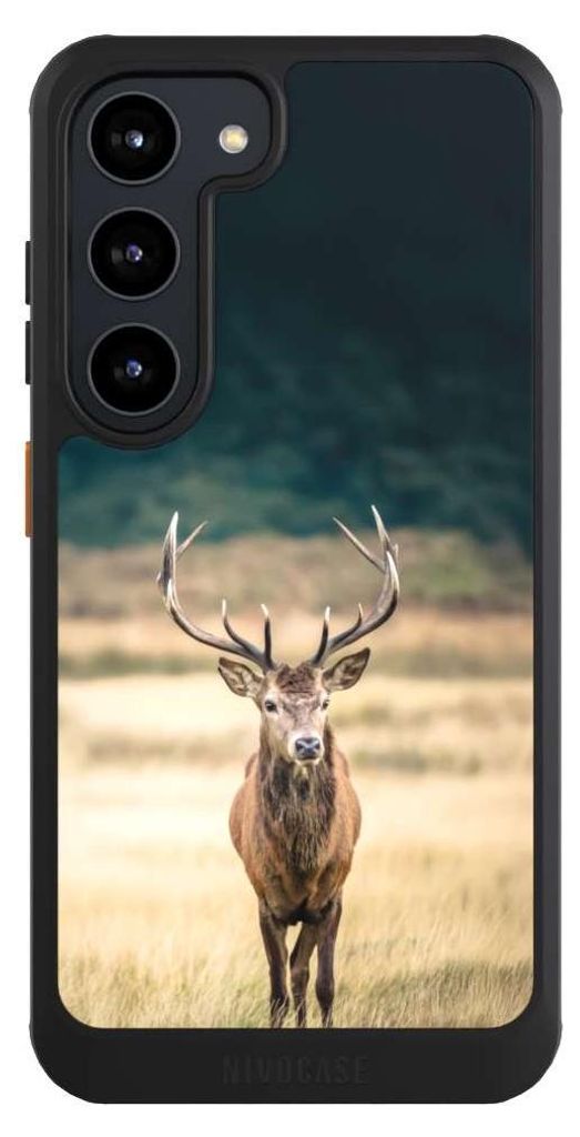 NIVOCASE Hülle für Samsung Galaxy S23 Handyhülle NIVOcore Case Schwarz Hirsch Wald Wiese