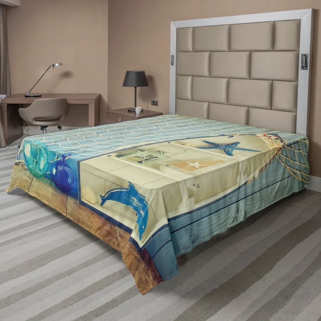 Drap de lit anti-plis motif nautique 244x205 cm pour literie confortable