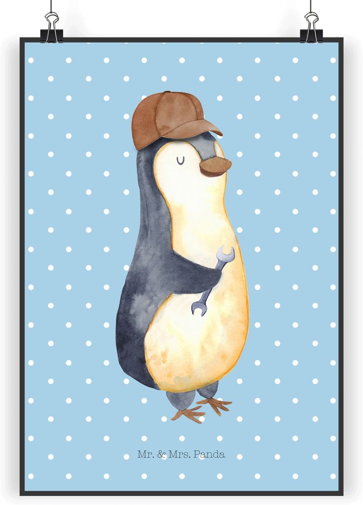Mr. & Mrs. Panda Bild Wenn Papa es nicht reparieren kann, sind wir am Arsch DIN A5 - Blau Pastell - Geschenk, Pinguin, wanddeko, Vatertag, Dad Best...