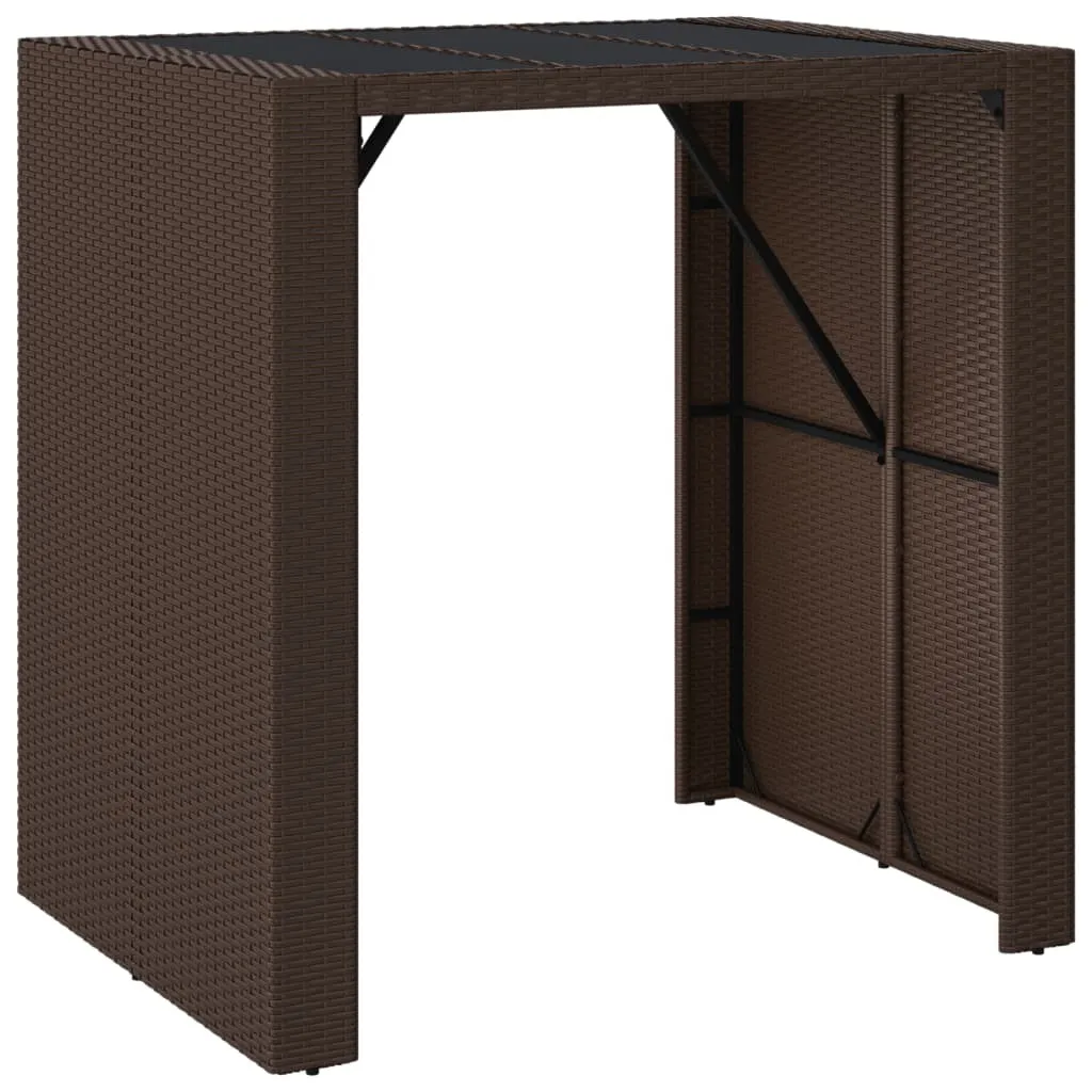 vidaXL Tavolo da bar con piano in vetro marrone 105x80x110 cm in poly rattan