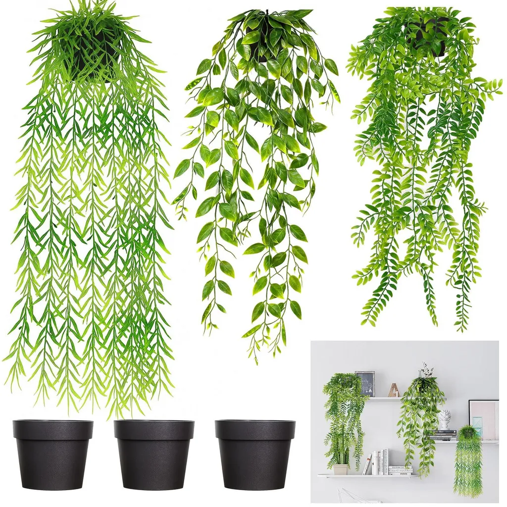 Décoration étagère et bureau : lot de 3 plantes artificielles tombantes