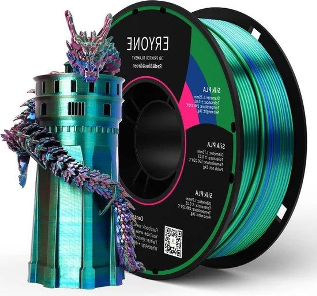 Filament PLA Silk 1kg bleu-vert de qualité supérieure pour imprimante 3D
