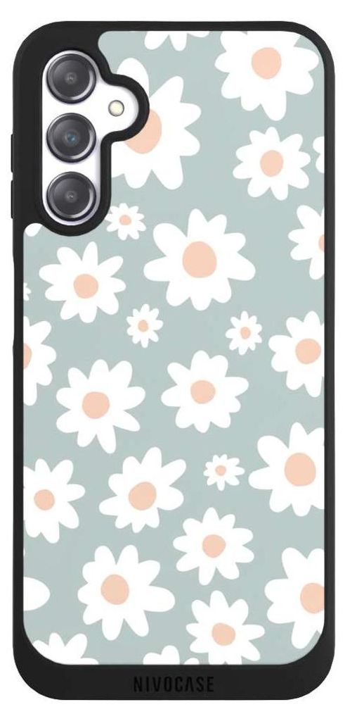 NIVOCASE Handyhülle für Samsung Galaxy A14 5G Hülle NIVOpure Case Schwarz Blumen Gänseblume Muster