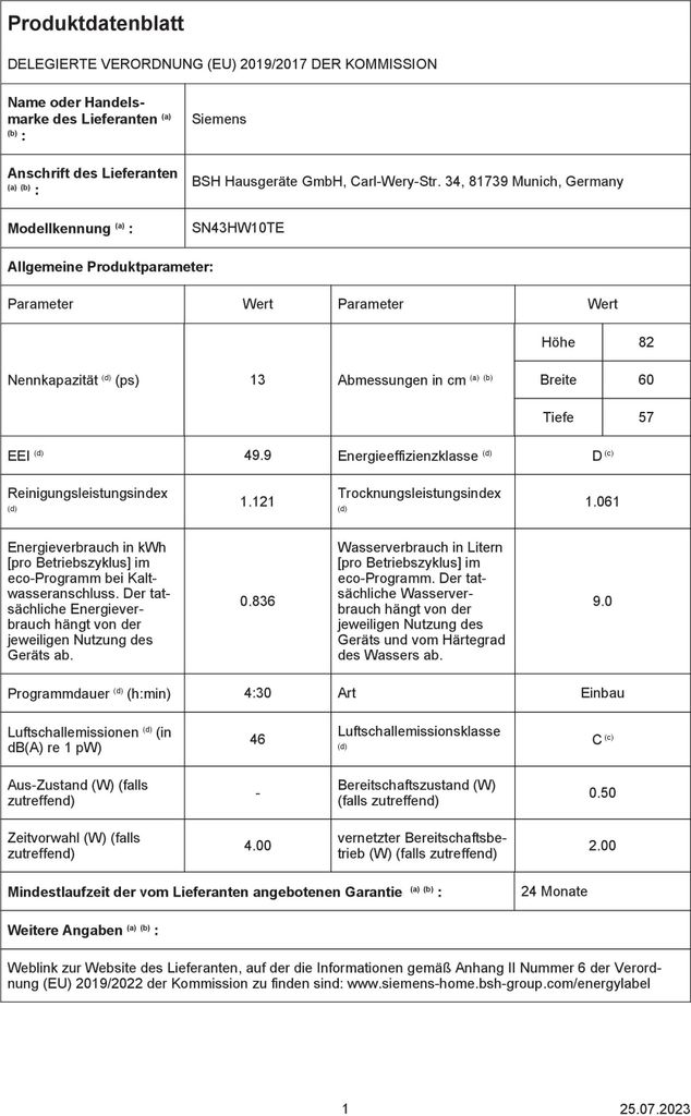 Siemens Unterbau-Geschirrspüler Weiß SN43HW10TE Produktbild 6
