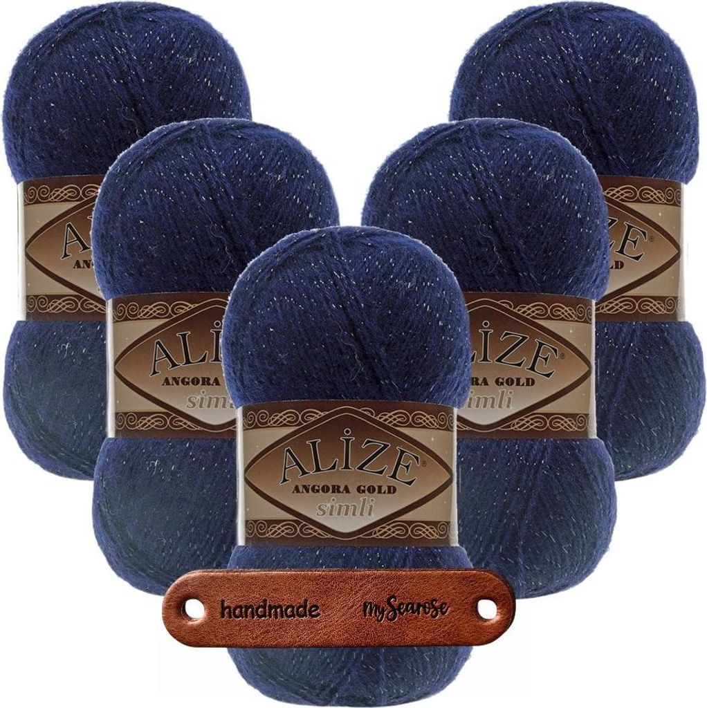 5 x ALIZE Angora Gold Simli 58 Navy mit Label Produktbild 