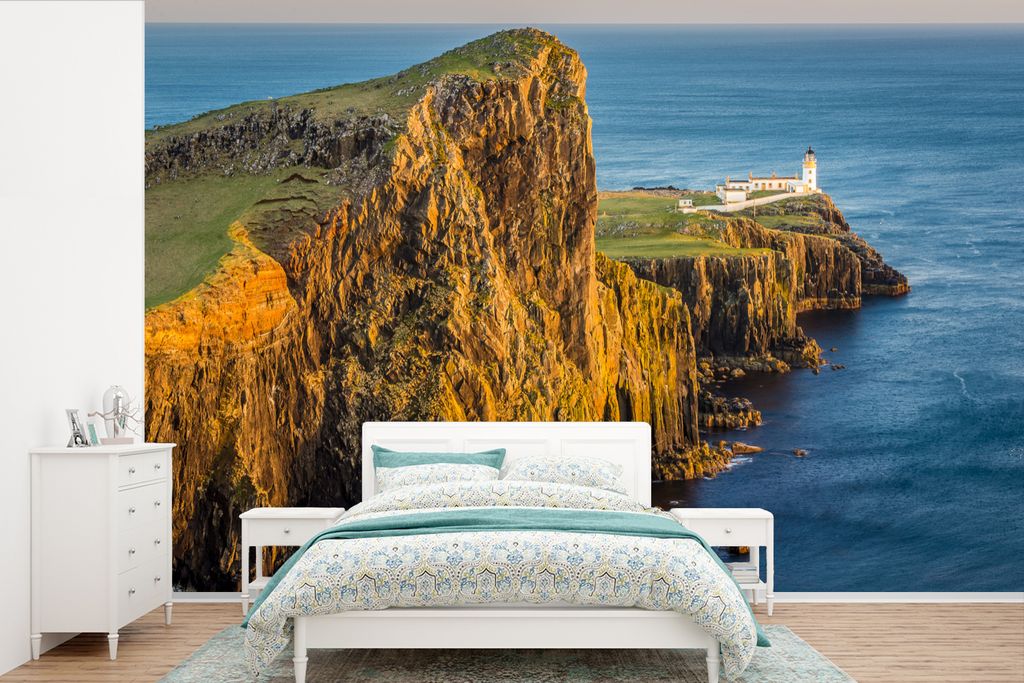 MuchoWow Fototapete für Wohnzimmer oder Schlafzimmer Wandtapete Vinyl Motivtapete Leuchtturm auf dem Felsen auf der Isle of Skye - 390x260 cm - ...
