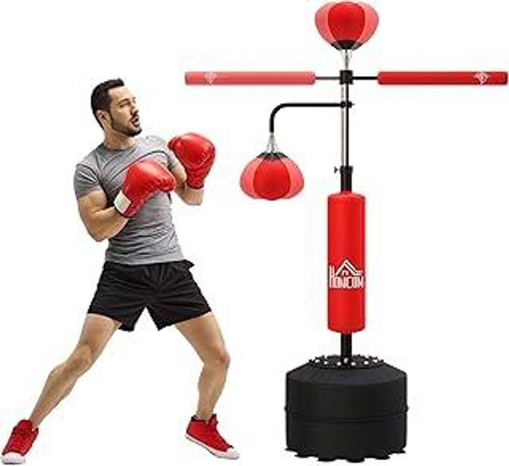 HOMCOM 4-in-1 Boxsack freistehend 160-230 cm höhenverstellbar Standboxsack mit 2 Speedbälle, 360° Reflexstange Punchingball Set Kickboxsack für...
