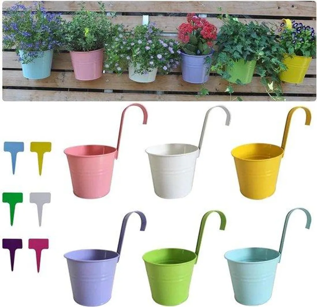 Pots de fleurs suspendus en fer blanc avec système de drainage efficace