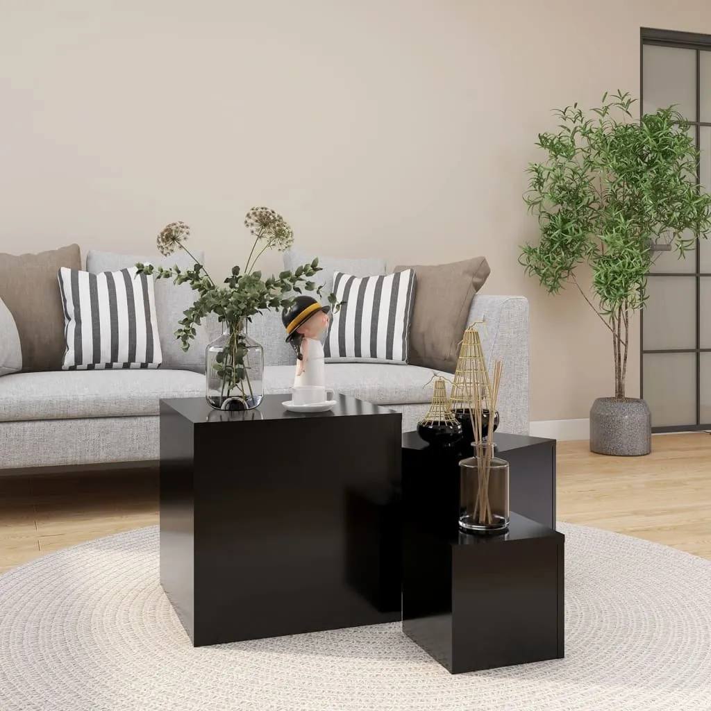 The Living Store Tavolini 3 pezzi in legno nero
