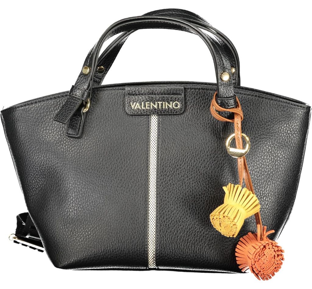Elegante schwarze Damentasche mit abnehmbaren Details und Produktbild 