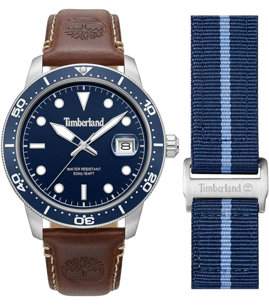 Montre analogique Timberland Peatfield SET en acier et cuir véritable