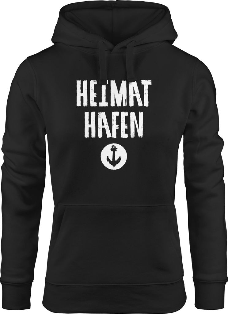 Damen Kapuzen-Pullover Heimat-Hafen Anker Hoodie Moonworks schwarz XL