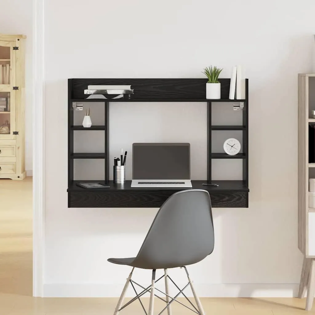 SYFAX™ Scrivania a parete con lo scaffale Rovere nero 105 x 48 x 75 cm - 3