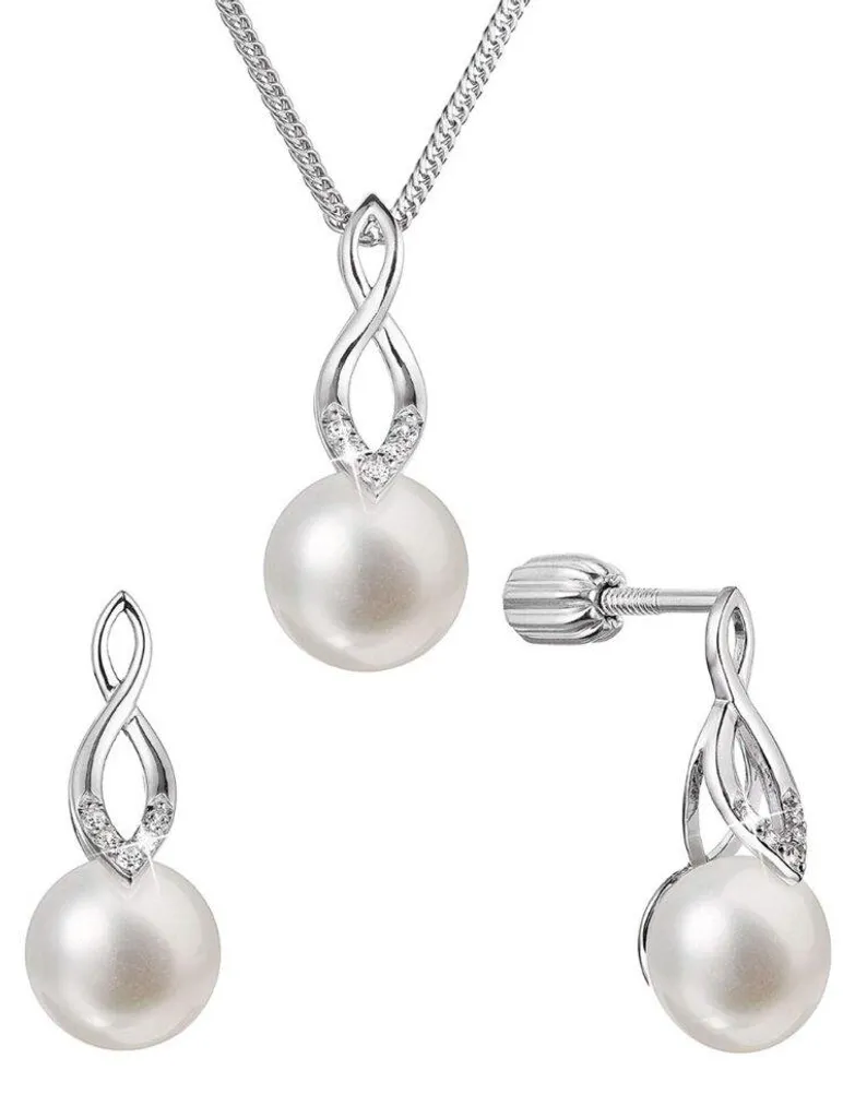 Ensemble collier et boucles d'oreilles argent perles et zircons blancs