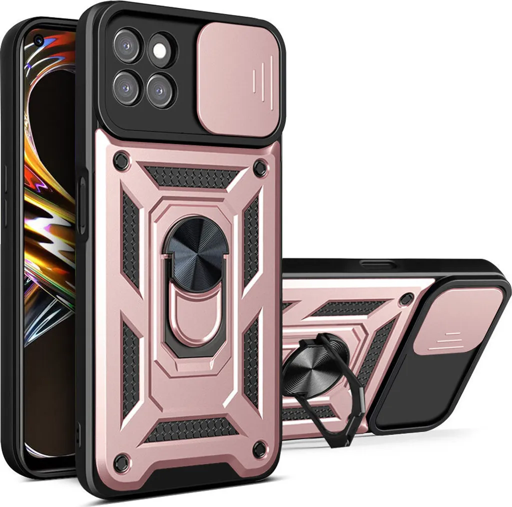 Custodia Realme 8i con anello, supporto, protezione fotocamera, paraurti in TPU, custodia in silicone per OPPO Realme 8i rosa