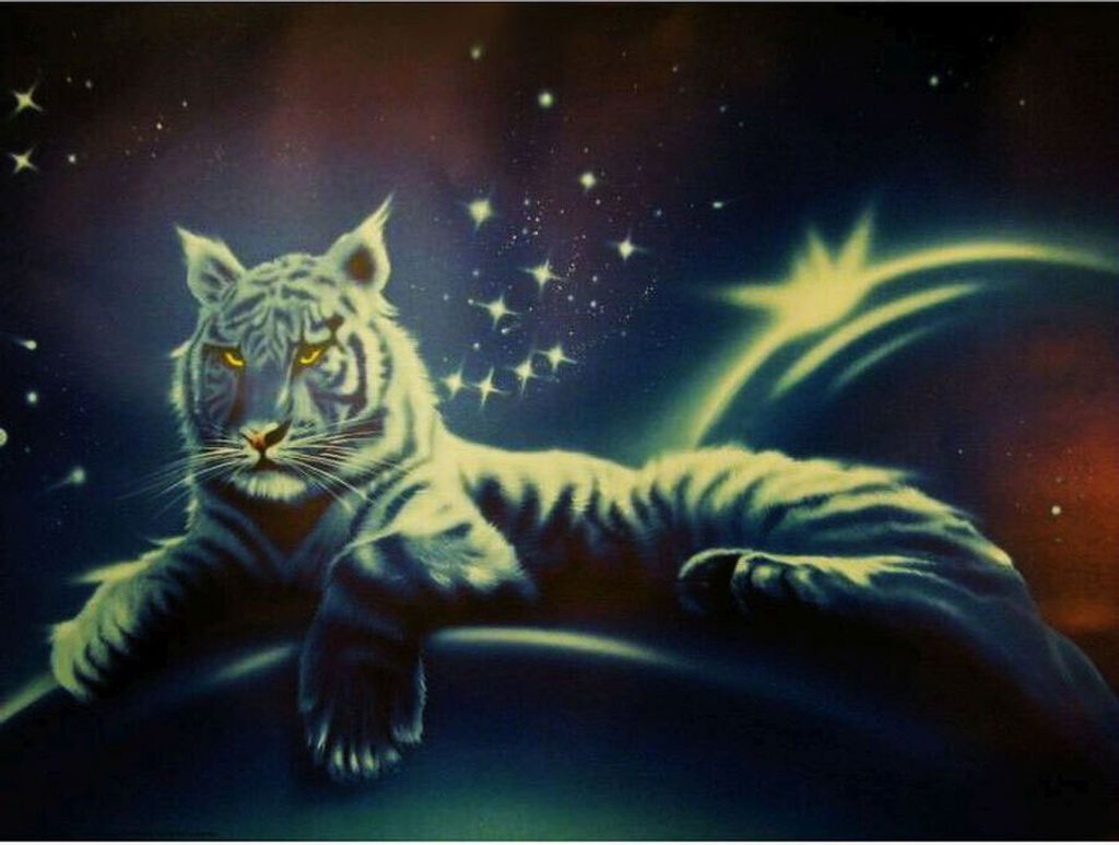 Schwarzlicht Poster | King Of Univers | 64x90cm | ungerahmt | Kunstdruck | Fantasy | Wandbild | Wandposter | Tiger | Raubkatze