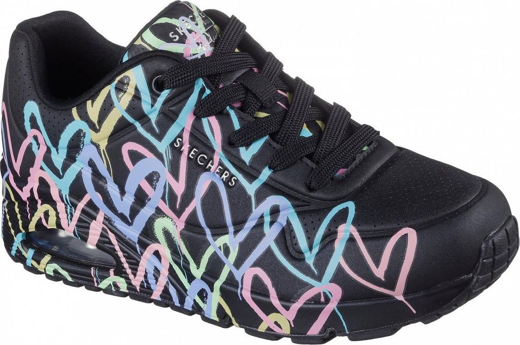 Skechers Uno - Spread the Love Damenschuhe sportlicher Schnürer Schwarz Freizeit, Schuhgröße:37 EU