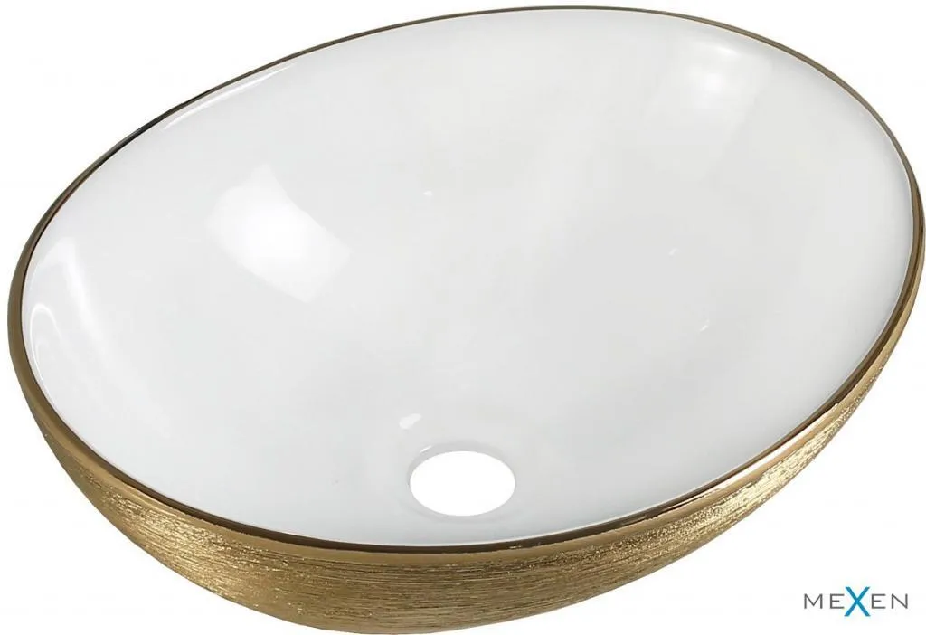 Mexen Elza Lavabo Appoggio 40x33 Bianco Oro Linee 21014017 | Lusso Bagno