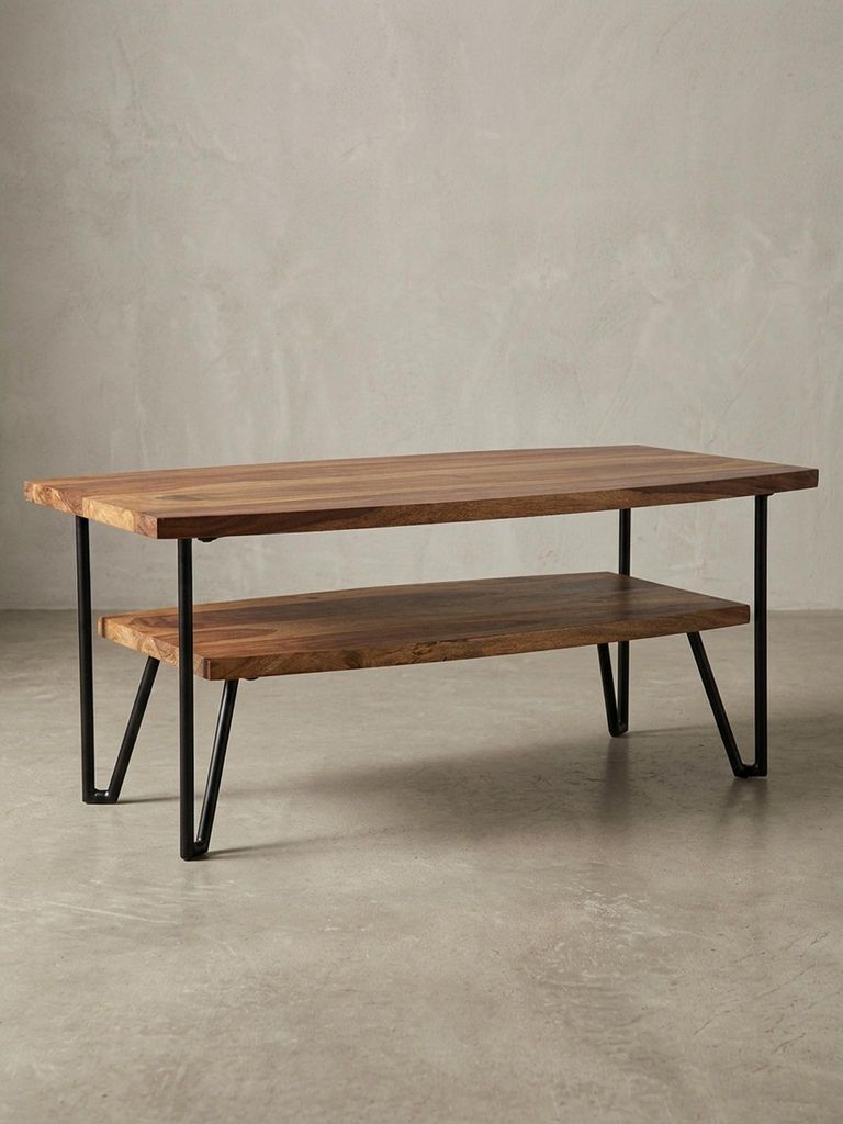 Couchtisch im Industrial-Style aus Sheesham Massivholz und Metall. 90x50x40 cm | Kadima Design