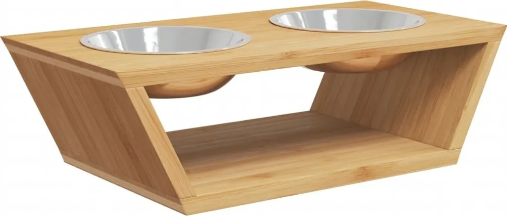 Support de gamelles double en bambou pour chien - Station repas design