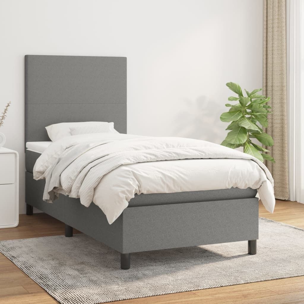 vidaXL Boxspringbett mit Matratze Dunkelgrau 80x200 cm Stoff - Boxspringbett - Boxspringbetten - Bett - Schlafzimmermöbel