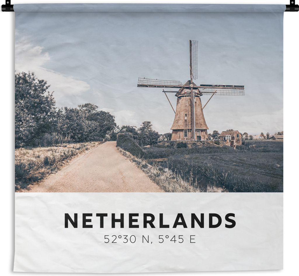 MuchoWow Wandteppich Wandbehang Niederlande - Mühle - Natur 150x150 cm Tapisserie Dekoration Wandtuch - Wohnaccessoires - Modernes