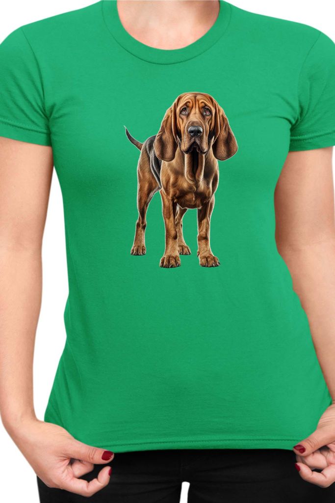 Damen T-Shirt Dogs Breeds Bloodhound Dog Breed 005, Lady 2XL / Grün