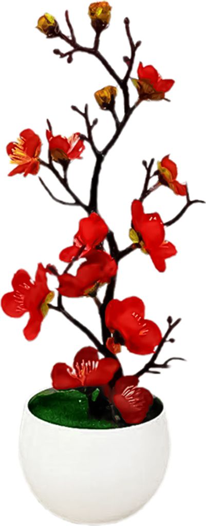Simulation Bonsai Realistische Anti-Fade-Faux-Seidenblume schön aussehende gefälschte Pflaumenblütenblüte für Zuhause-Hellrot