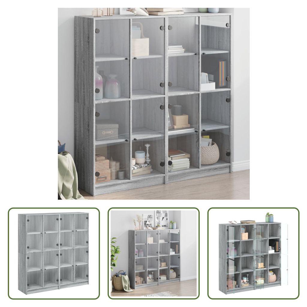 The Living Store Bücherschrank mit Türen Grau Sonoma 136x37x142 cm Holzwerkstoff